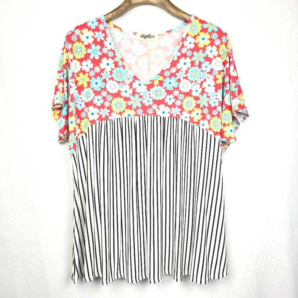 Haptics Floral Stripe Colorblock Top L - Picture 2 of 8